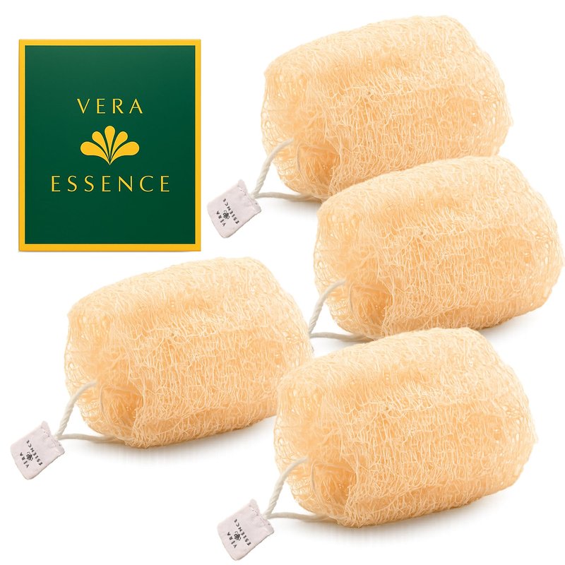 Natural Egyptian Loofah Exfoliating Body Scrubber (Pack of 4) - Organic Bath Luffa Sponge for Deep Clean Skin Care - Eco-Friendly Shower Loofah for Women and Men - Face, Back & Body Spa Exfoliator