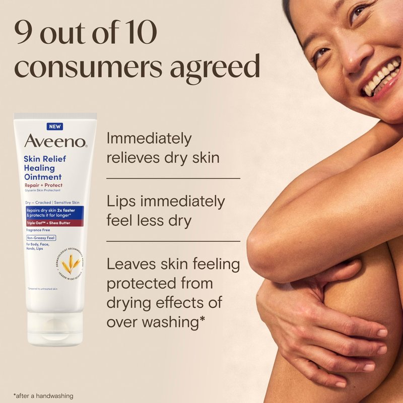 Aveeno Skin Relief Healing Ointment, Repair & Protect Extra Dry, Cracked Skin, Glycerin Protectant with Triple Oat & Shea Butter, Fragrance-Free & Non-Greasy Feel, Travel Size, 2.0 oz