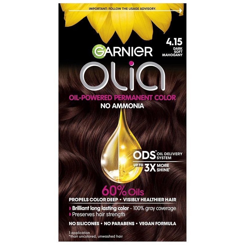 Garnier Olia Hair Color - Ammonia-Free Permanent Dye for Brilliant Oil-Rich Shine | 4.15 Dark Soft Mahogany