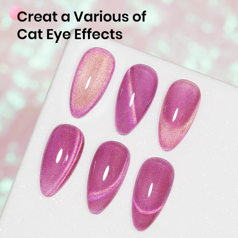 MIZHSE Cat Eye Gel Nail Polish, Pink Magnetic Gel Polish with Magnet Stick, Starry Effect Trendy Salon Shimmer Nail French Soak Off Manicure Home