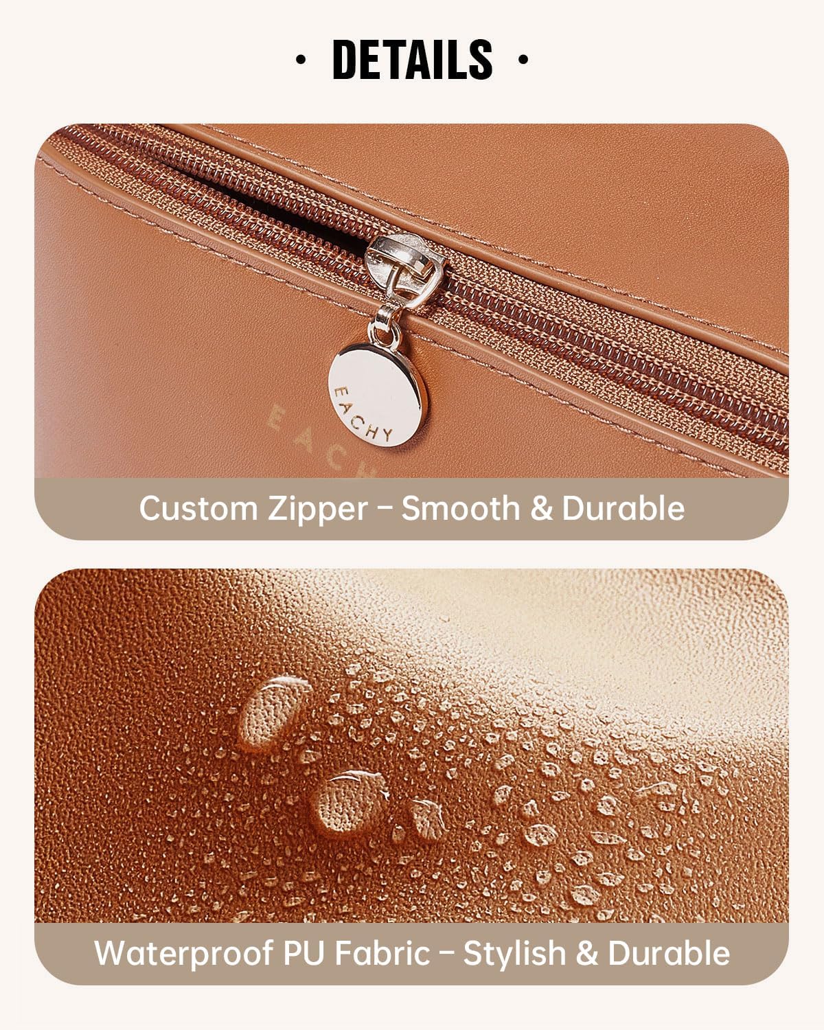Travel Makeup Bag - Large Capacity Waterproof PU Leather | Flat Open Portable Toiletry Bag for Skincare & Brushes