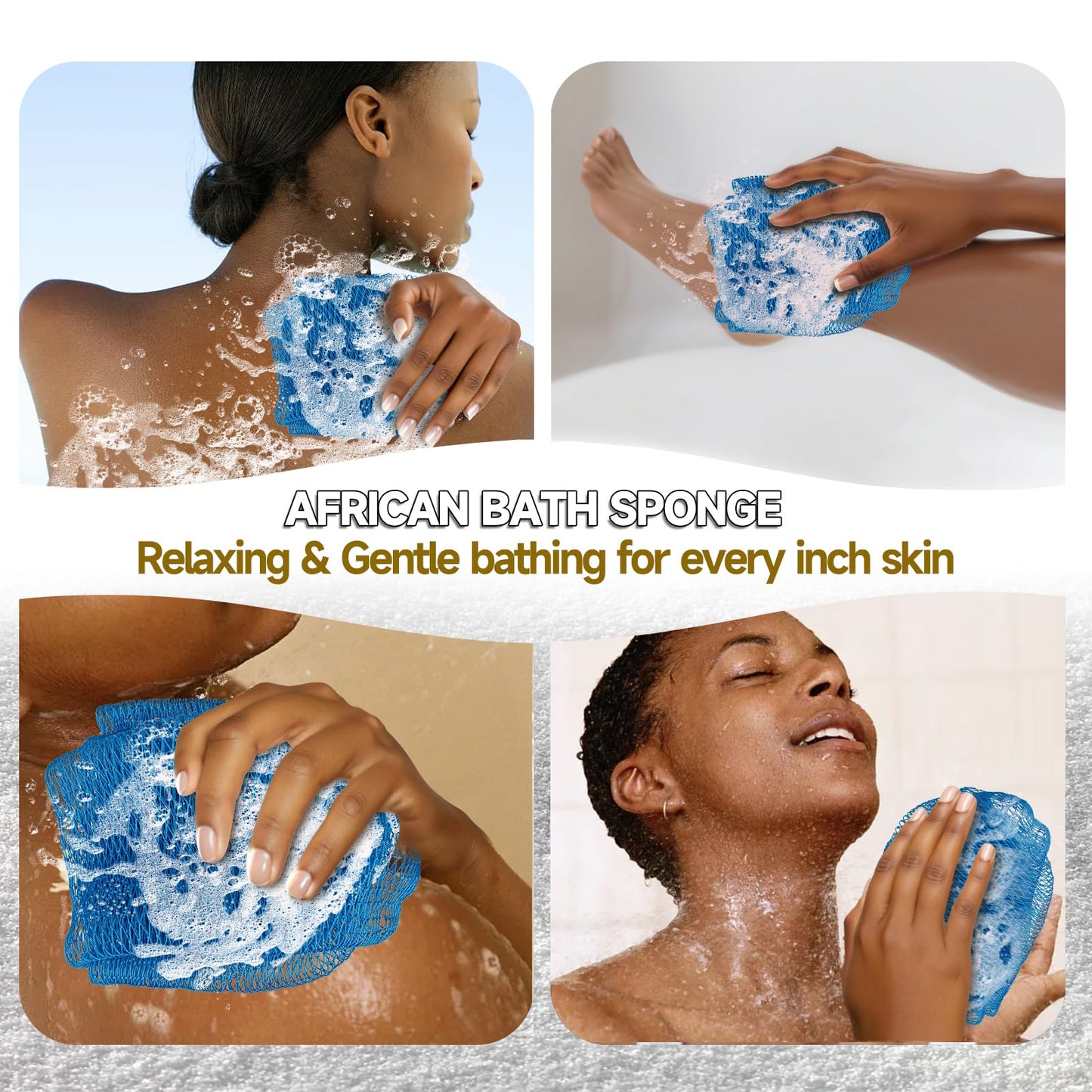 SubSahara Authentic African Net Sponge - 2 Pack Exfoliating Bath & Shower Loofah Sponge for Body & Face, Gentle Scrubber for All Skin Types, Travel, Durable (Linen & Sky Blue)