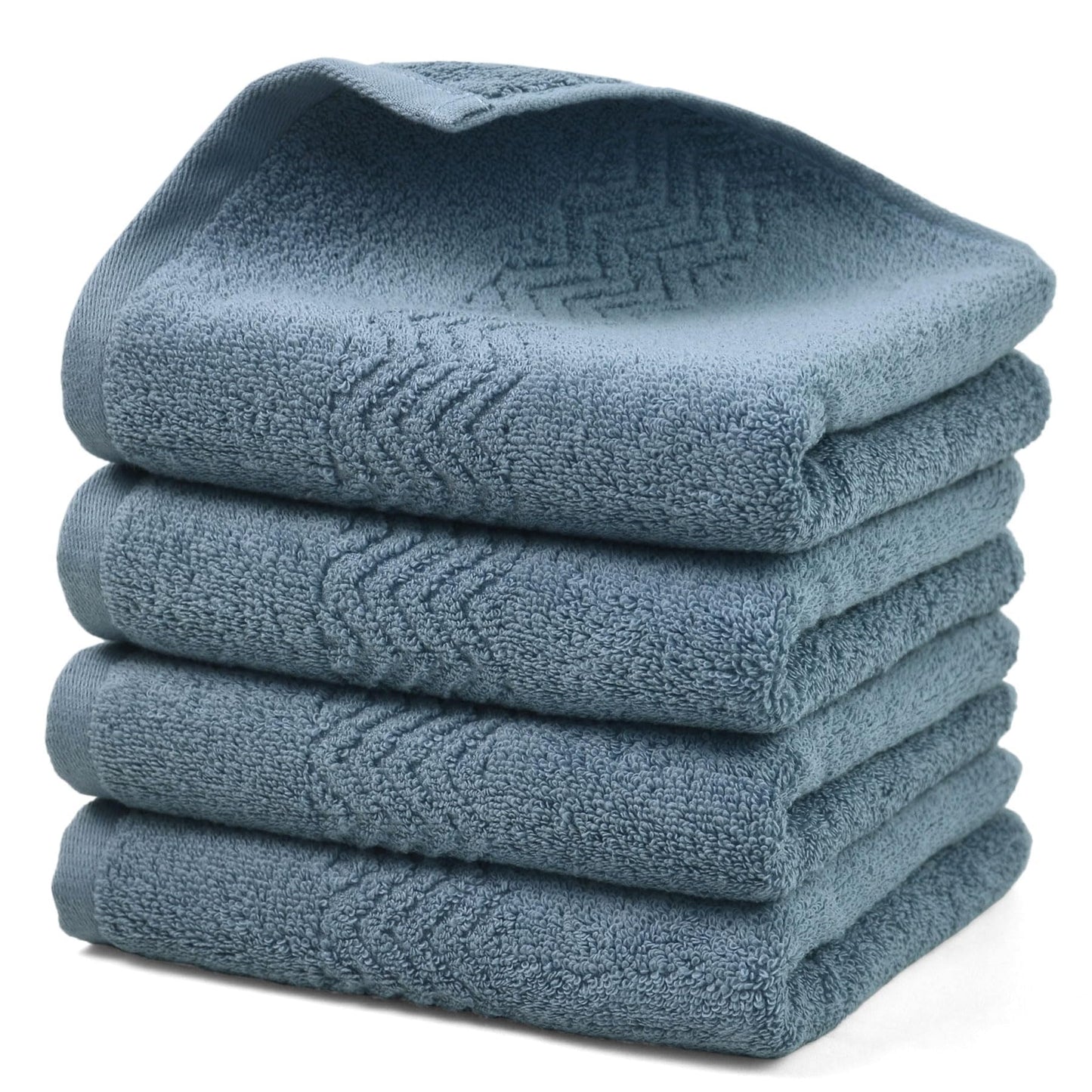 Cleanbear Hand Towel for Bathroom, 100% Cotton, Quick Dry & Lightweight Hand Towels with Wavy Pattern, Lint Free and Durable, 4 Pack, 13 x 28 Inch (Blue-Gray)