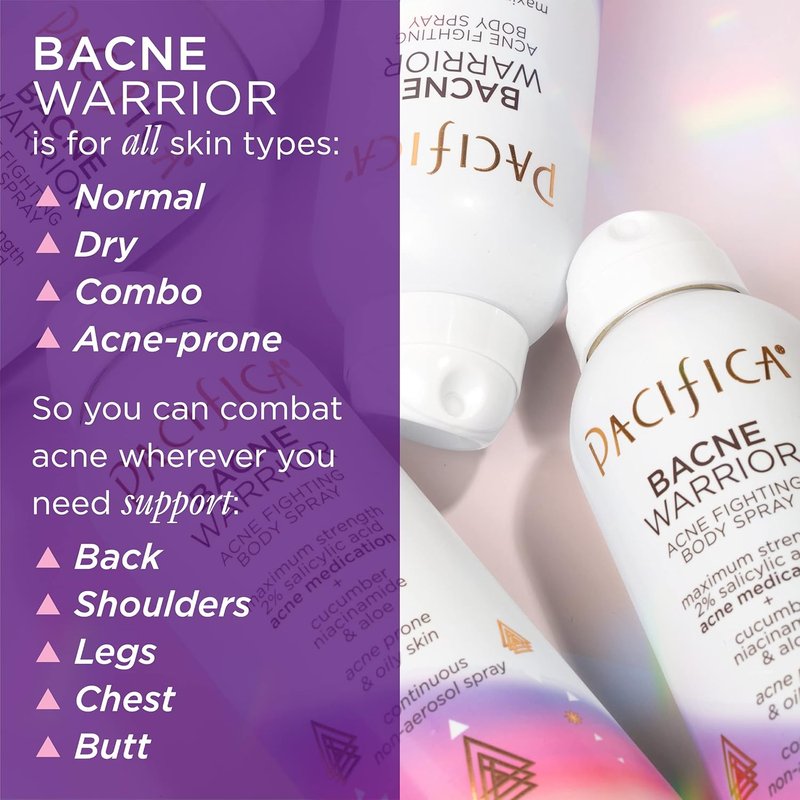 Pacifica Bacne Warrior Spray - Salicylic Acid Acne Treatment with Niacinamide & Aloe | 6 Fl Oz