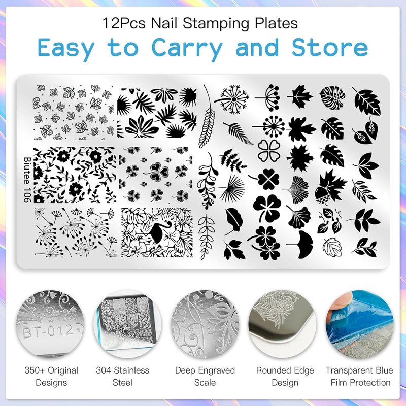 Biutee Nail Stamping Kit - 16 Pcs Nail Art Plates with Silicone Stamper & Scraper | Holiday Designs