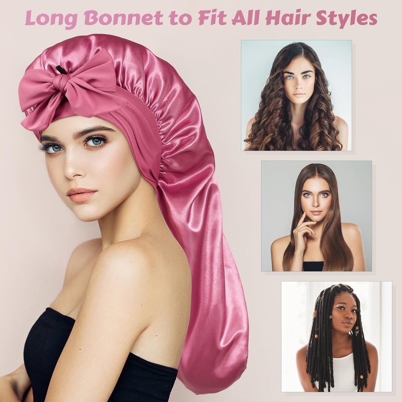 ROYBENS Long Bonnet Satin Hair Silk Bonnet for Sleeping Women, Silky Bonnets for Women with Tie Band, Sleep Cap for Braids Curly Hair