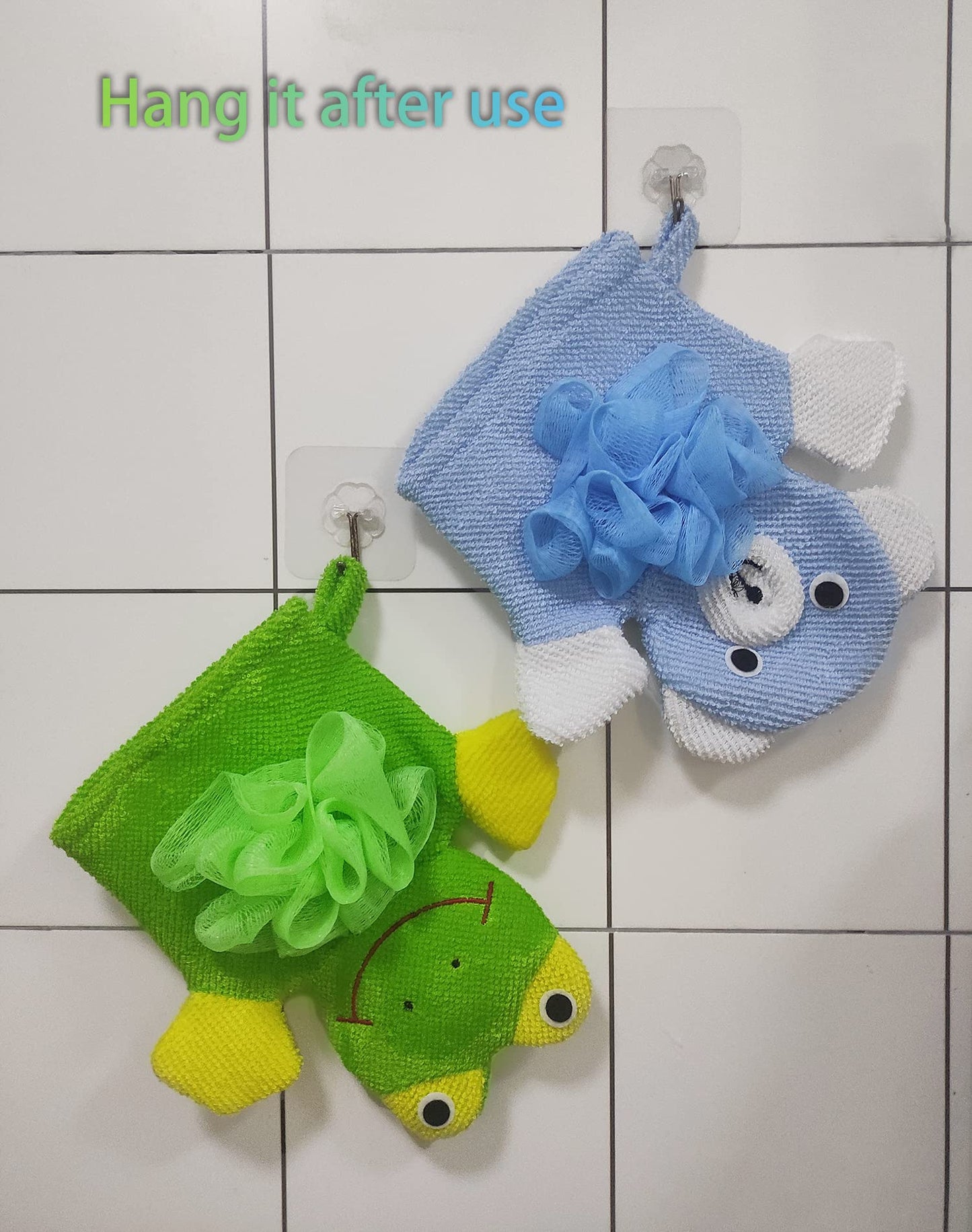 Kids Bath Gloves Loofah for Kids 2 Pack Glove Body Scrubber for Shower Animal Body Wash Gloves, Easy to Lather (Bear Frog)