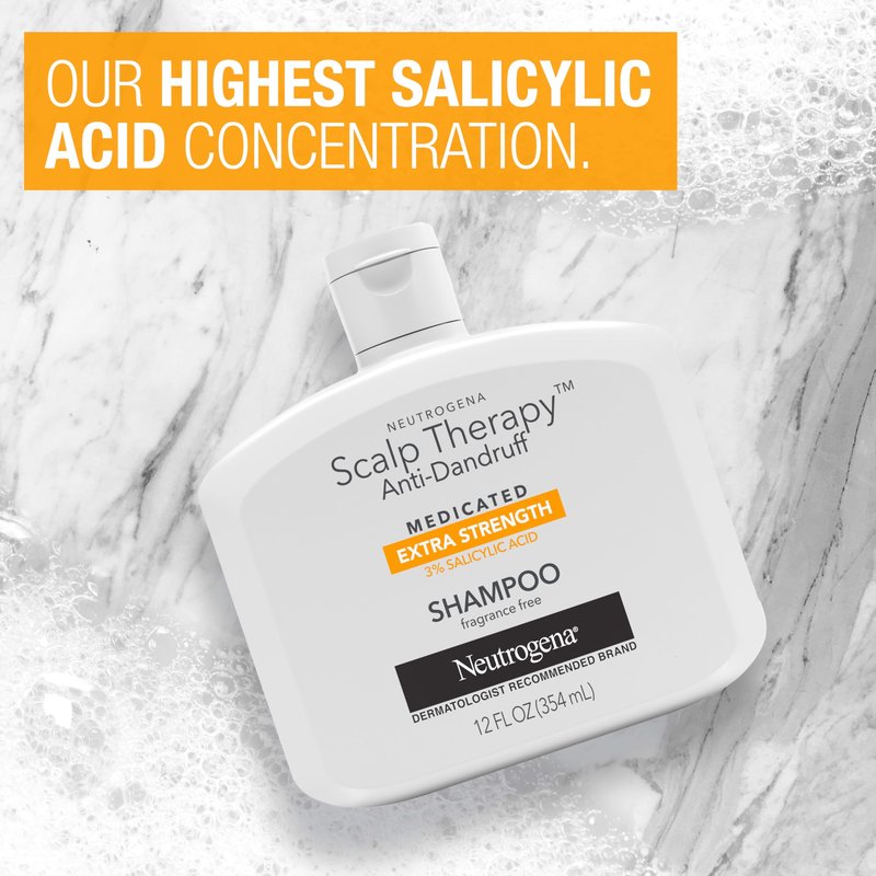 Neutrogena Scalp Therapy Anti-Dandruff Extra Strength Medicated Shampoo with 3% Salicylic Acid, Helps Prevent, Fight, & Control the Recurrence of Dandruff, Fragrance Free, 12 fl. oz