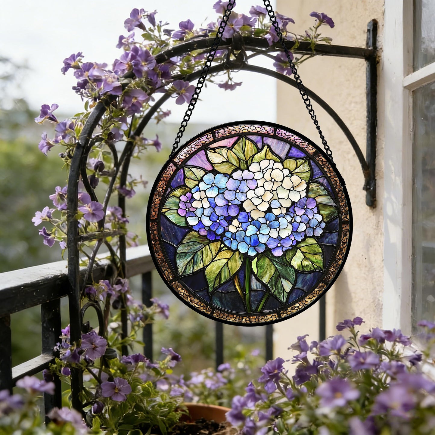 DASTOLL Stained Glass Window Hanging, Hydrangea Flowers Sun Catchers Diamond Glass Panel Hangings Plant Suncatcher Decor for Birthday for Women, Men, Wife, Aunt, and Mom 6.3 in