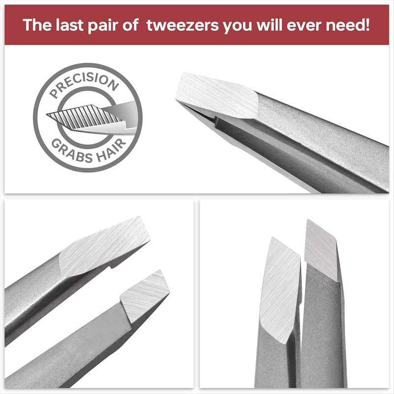 Skiennix Eyebrow Tweezers - Precision Slant Design with Comfortable Grip & Travel Case