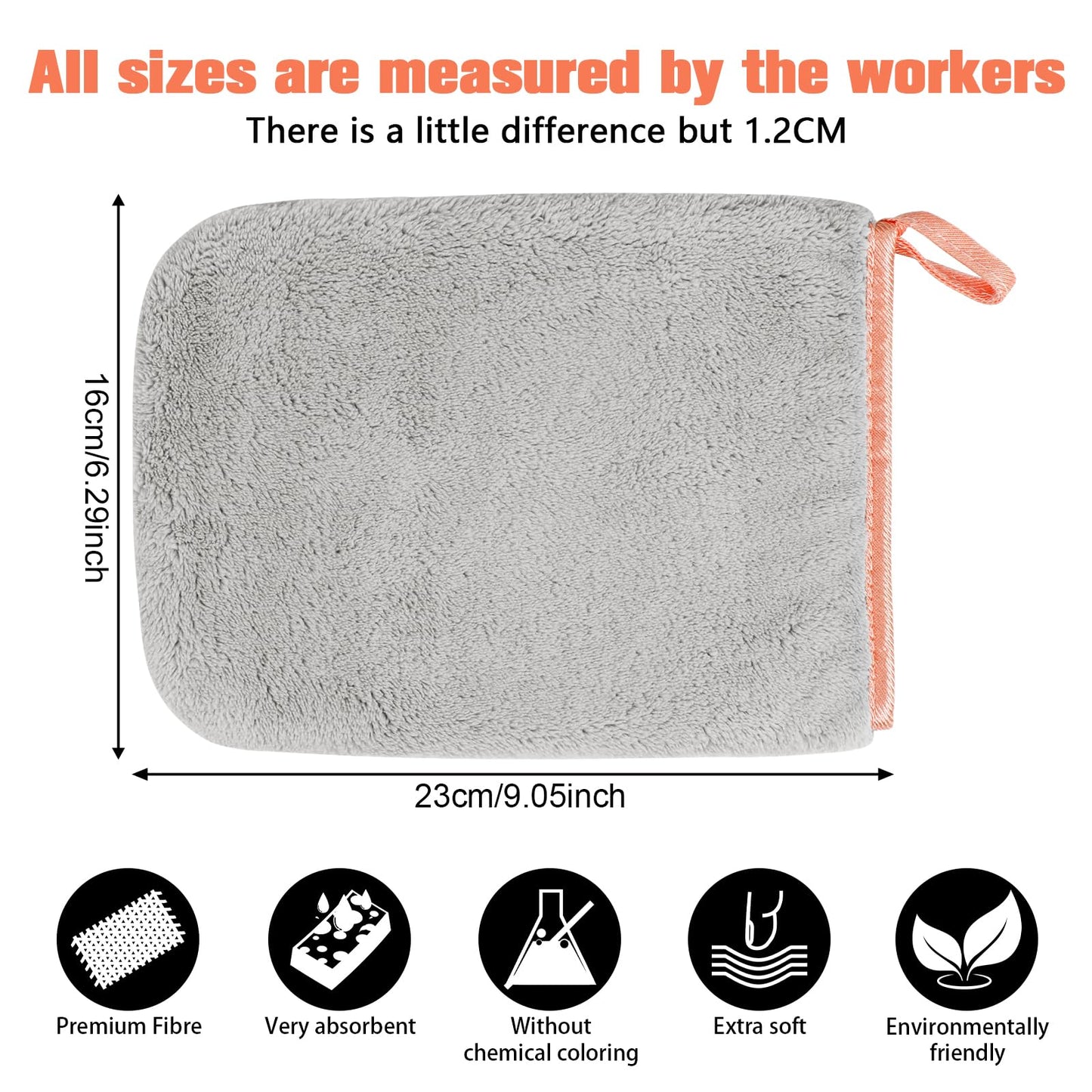 PHOGARY 8 Pack Microfiber Wash Mitts for Face Body, Super Soft Absorbent Coral Fleece Facial Cloths Bath Shower Mitt, Reusable Makeup Remover Washcloths, Gray, 6x9in