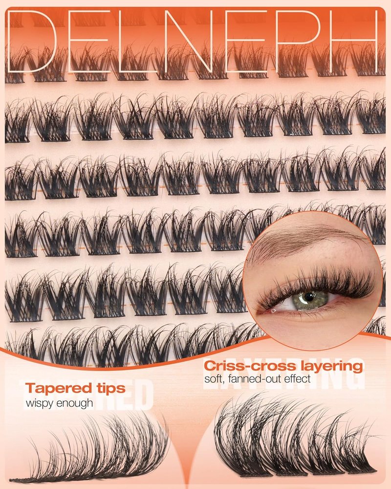 Delyneph Wispy Lash Clusters - Natural Fluffy C Curl Eyelash Extensions | Short 10-16mm Individual Lashes
