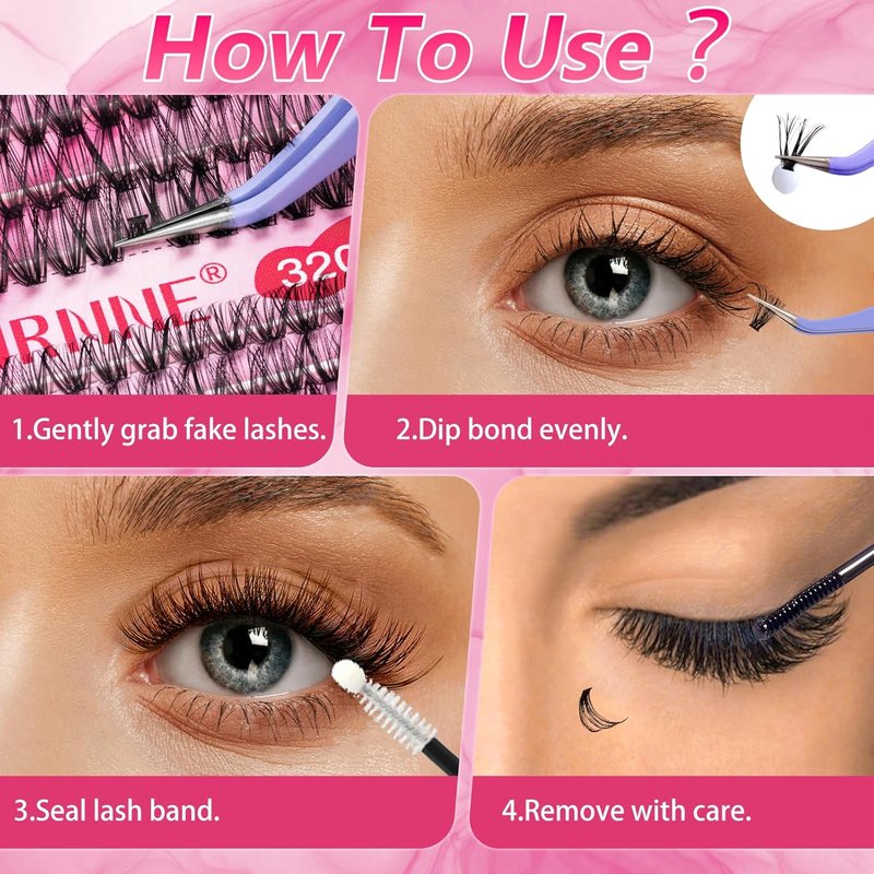 Eyelash Extension Kit - 320Pcs DIY Lash Clusters 9-16mm Mix | Includes Bond, Seal, Remover & Tweezers