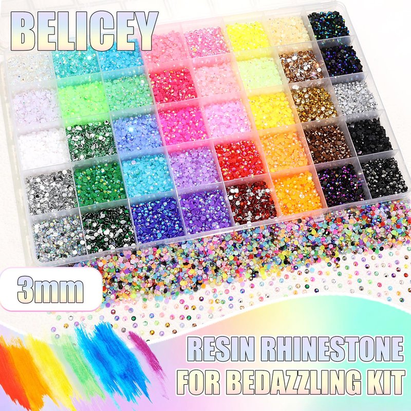 BELICEY Resin Bedazzling Kit 3MM AB Color Flatback Jelly Rhinestones for Bedazzling 40 Brids Diamond Art Crystals Bedazzling Gem for DIY Craft Clothing Nails Makeup with Tweezers Pen