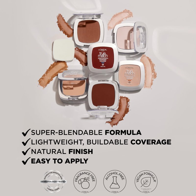L'Oreal Paris True Match Super Blendable Oil Free Powder Foundation, N4 Light Medium, 0.33 oz, Packaging May Vary