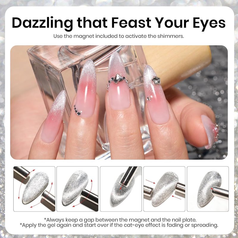 Beetles Cat Eye Gel Nail Polish - 9ml Silver Glitter Dreamscape | Soak Off LED Manicure for DIY Art