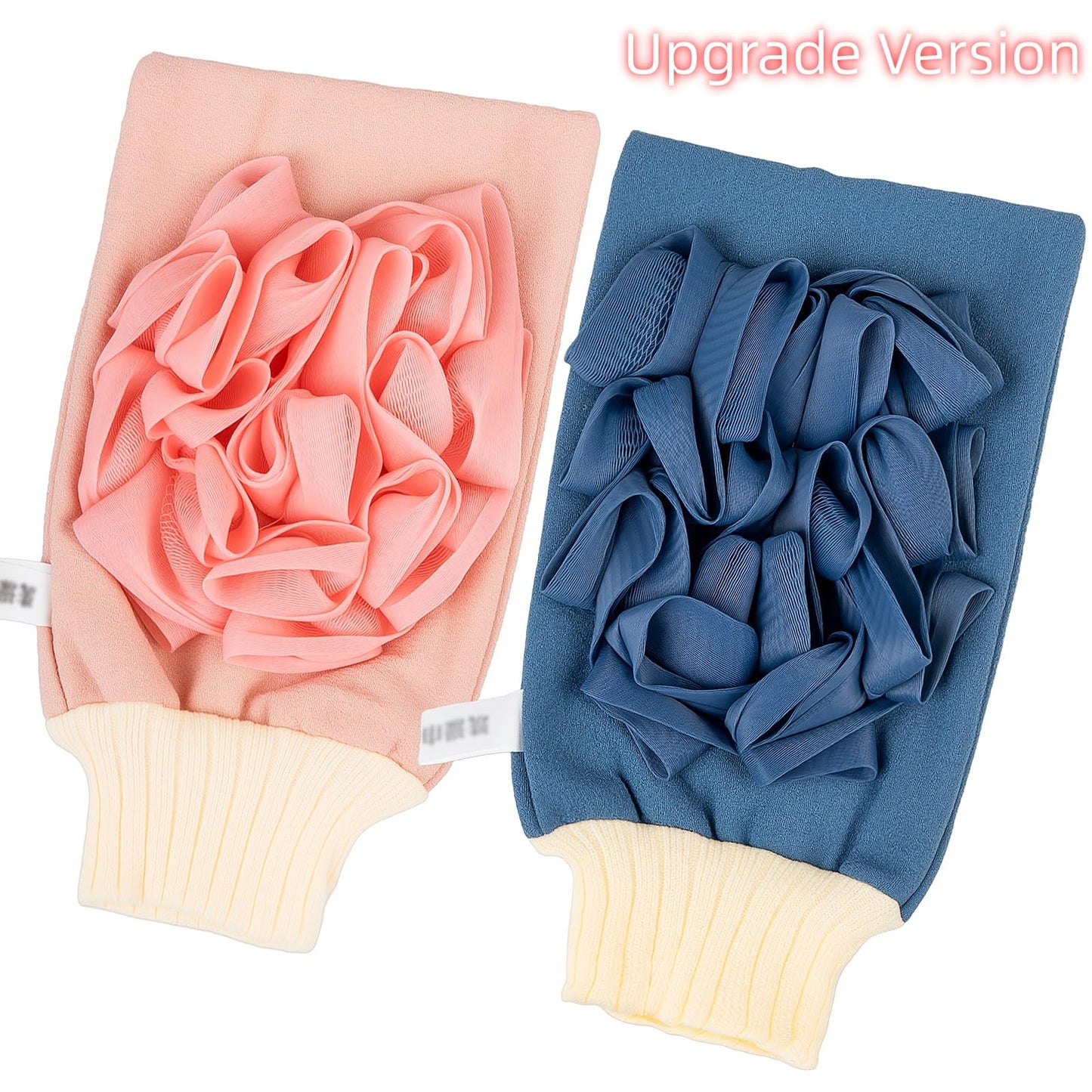 Deep Exfoliating Mitts (2pcs) Double-Sided Gloves for Shower, Body Massage Scrub & Bath Loofah Sponge，Skin Exfoliator, Dead Skin Remover (Pink & Blue)