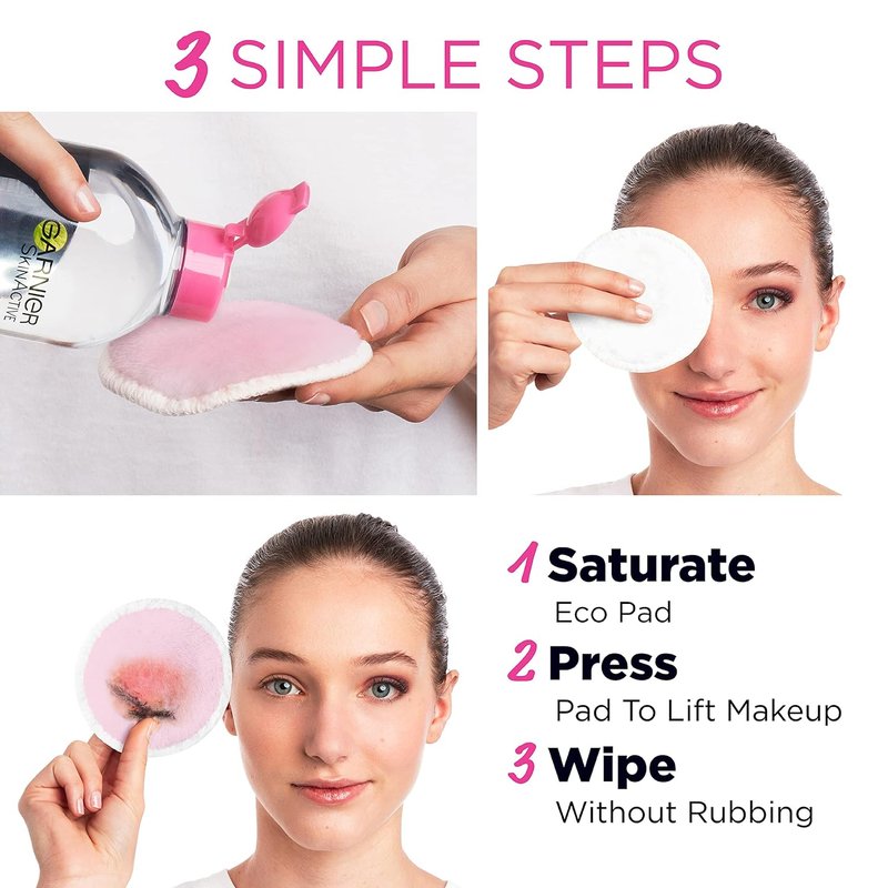 Garnier Micellar Cleansing Eco Pads - Reusable Ultra-Soft Microfiber Pads | 3-Pack