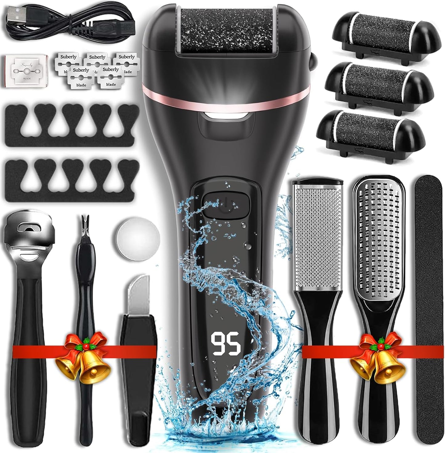 Wea&Hea Electric Callus Remover - 3 Roller Heads, 2 Speed, Rechargeable & Waterproof Pedicure Kit
