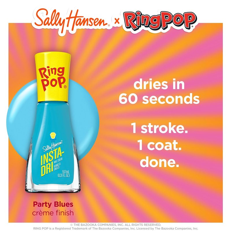 Sally Hansen Insta-Dri®, Ring Pop Party Blues, Quick Dry, Long Lasting, Streak-Free Shine, Blue Nail Polish
