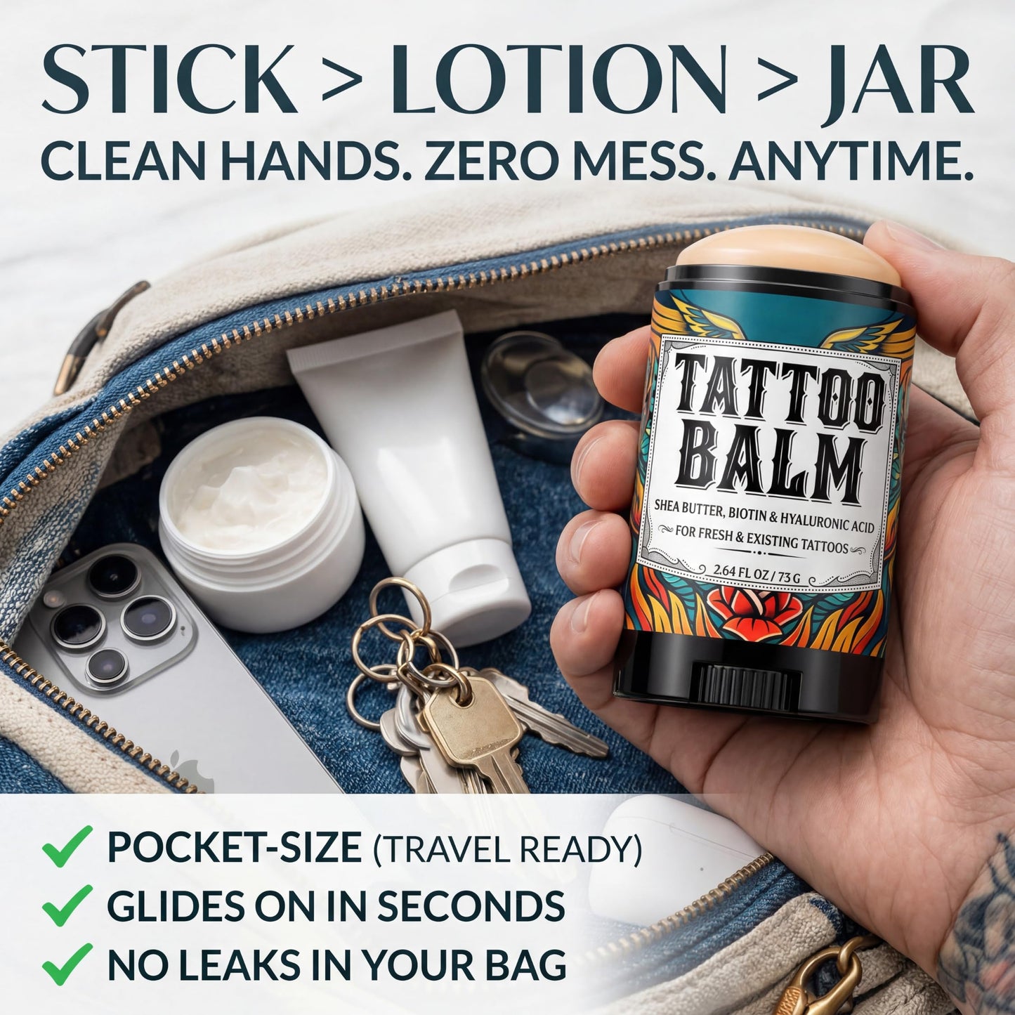 Tattoo Balm Stick Aftercare for Fresh & Old Tattoos, Healing Butter