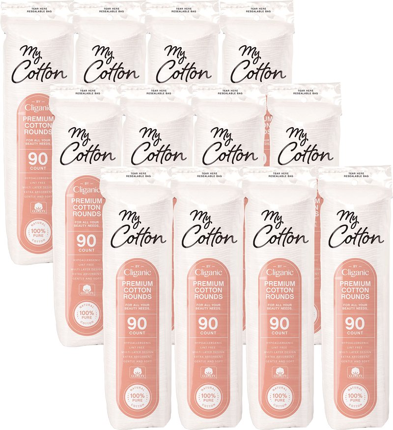 My Cotton Premium Cotton Rounds Bulk (1080 Count) | Makeup Remover Pads, Hypoallergenic, Lint-Free | 100% Pure