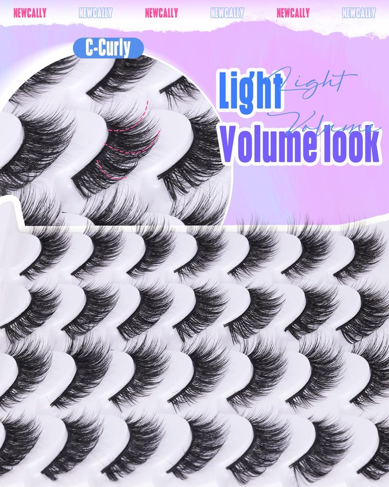 False Eyelashes Cat Eyes | Wispy Natural Faux Mink Lashes - 14 Pairs Multipack