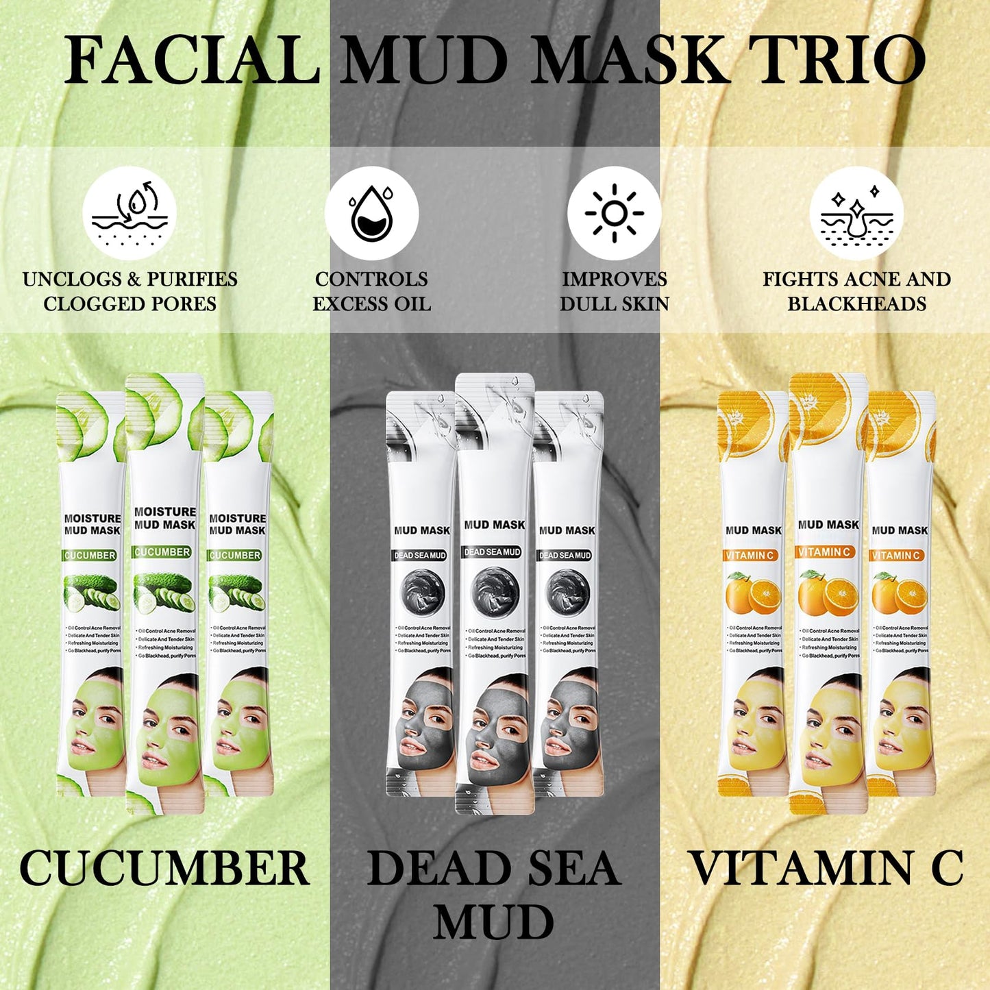 WENJLYJ 30PCS Clay Mask for Face,Vitamin C,Dead Sea Mud,Cucumber Mud Mask Set,Deep Cleansing Blackhead Remover Facial Skin Care Set,Moisturizing Face Masks for Women,Face Masks Gift Set