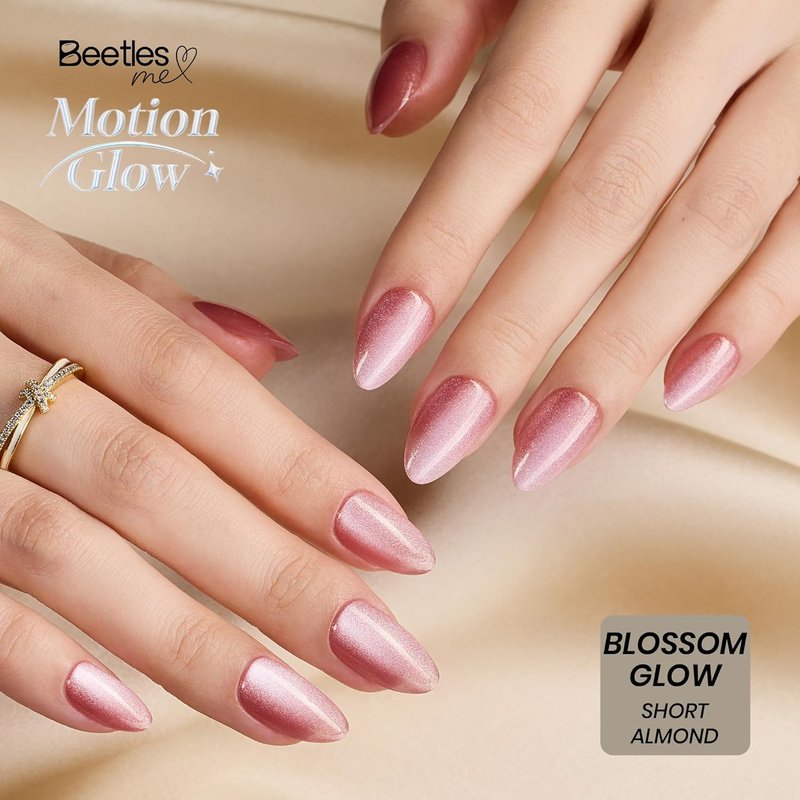 Cat Eye Press On Nails - Glossy Short Almond Nails with Fast-Dry Glue & 32pcs in 16 Sizes | Motion Glow Design