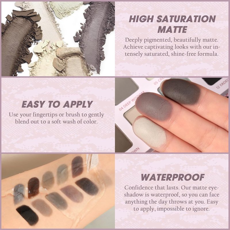 Matte Eyeshadow Palette - Ultra-Pigmented Cool Toned Shades | Blendable, Long Lasting, Natural Finish for Mature Skin