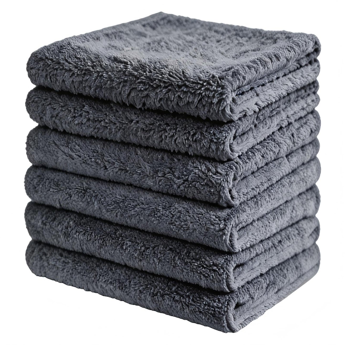 ZHAYAO 6 Pack Microfiber Wash Cloth, 12x12 Inch Highly Absorbent and Soft Feel Fingertip Towels, Machine Washable Washcloths for Bathroom, Gym, Hotel, Spa and Kitchen, Convenient Hook, Grey