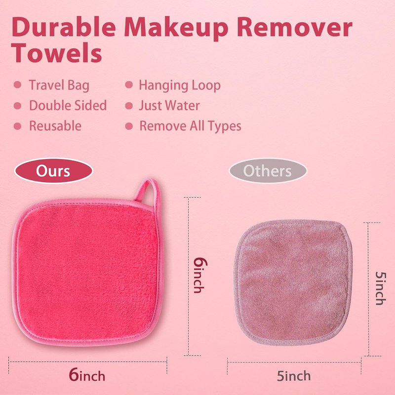 Makeup Remover Cloths - Reusable Microfiber Face Towels for Easy Makeup Removal | 6" x 6", 12 Pack