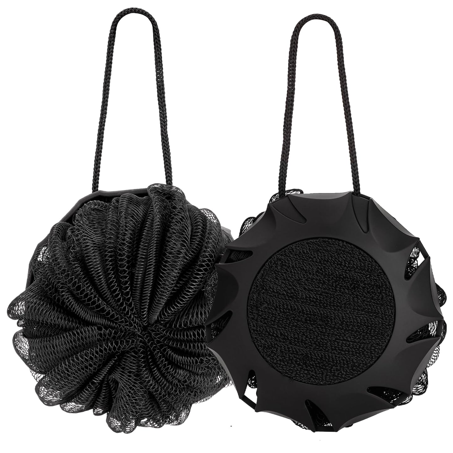 Pumzapapa Black Bath Sponge, Unisex Natural Fiber Bath Sponge, 2-in-1 Loofah Deep Cleansing Body Sponge, Soft and Comfortable, Ideal Body Exfoliating Bath Brush