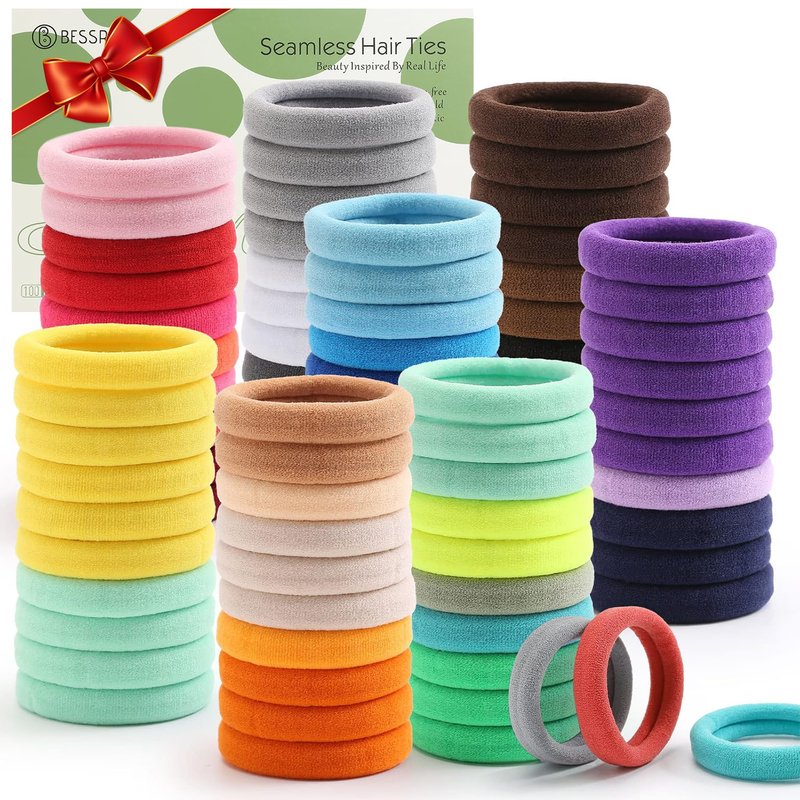 Elastic Hair Ties - 100PCS Seamless Ponytail Holders | No Crease Damage Cotton Bands for Thick & Thin Hair