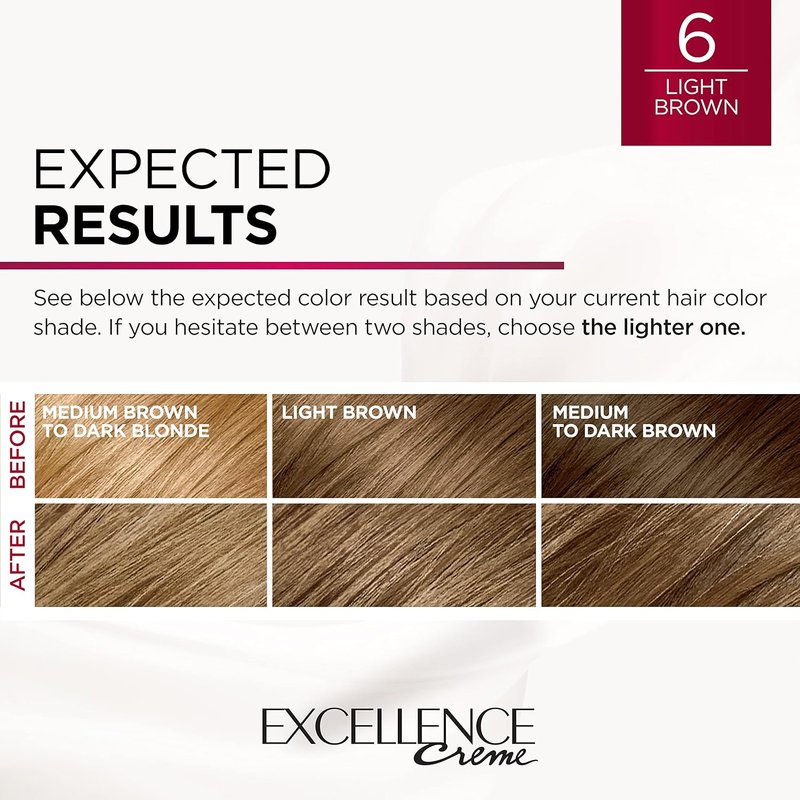 L'Oreal Paris Excellence Creme Hair Color - 6 Light Brown Dye Kit for Gray Coverage | Pack of 2