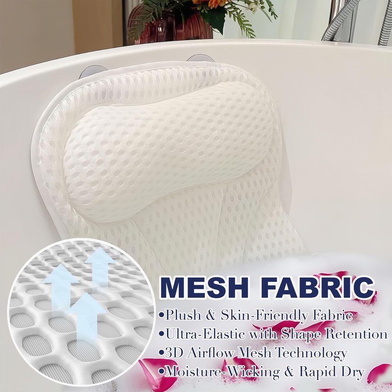LDJDSDS Luxury Bath Tub Pillows for Head and Neck, 4D Breathable Air Mesh Bath Pillow with Non-Slip Suction Cups, Ergonomic Back Support Spa Gifts with Silk Eye Mask