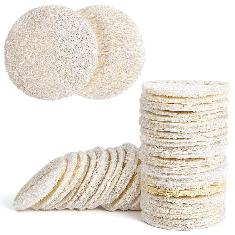25 PCS Natural Loofah Face Scrub Pads, 2.36in Face Loofah Pads, Loofa Exfoliating Facial Scrub Pads for Makeup & Dead Skin Removal, Cleansing Skin for Women and Men