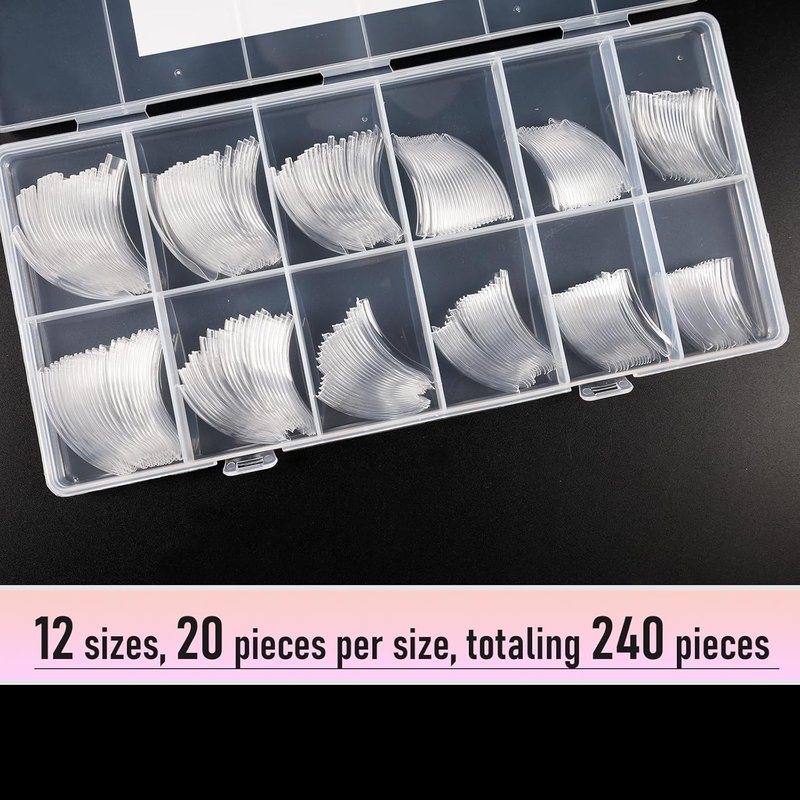 Skiennix Curved Square Nail Tips - Full Cover Clear XXL Acrylic Fake Nails | 240pcs in 12 Sizes