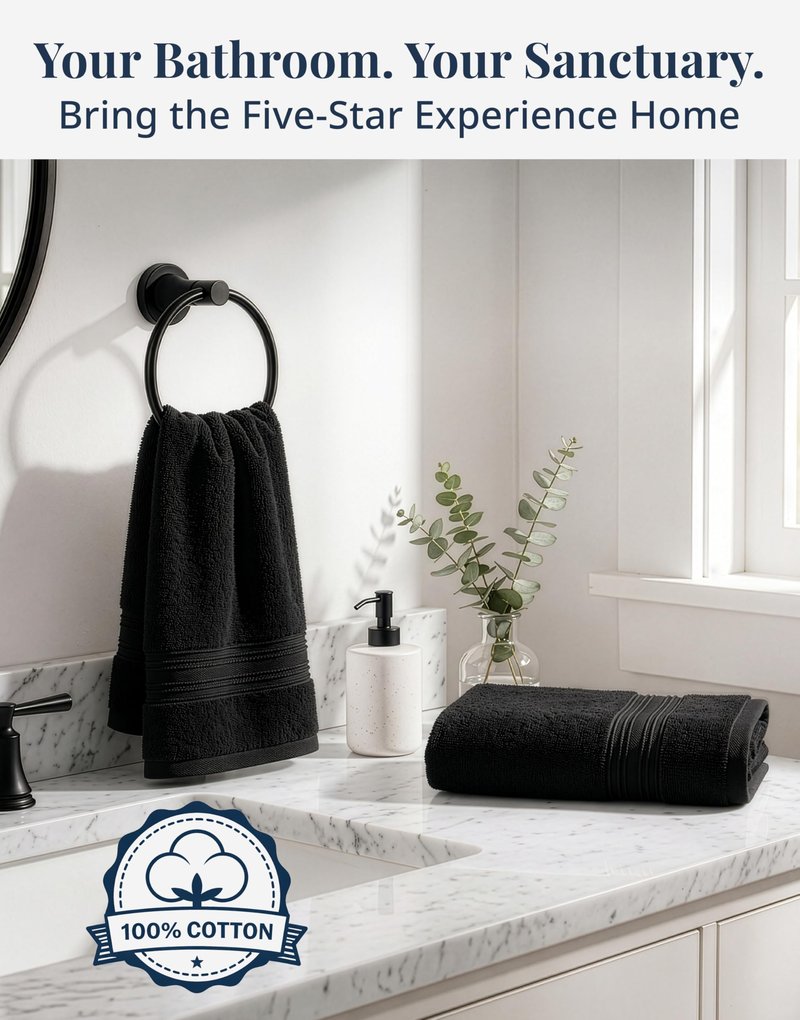 Black Hand Towels for Bathroom - 6 Pack (16"x28"), 100% Ringspun Cotton Hand & Face Towel - Soft, Prevent Fraying, Fade and Shrink Resistant - Daily Use Gym Towels for Men & Family Bathroom Hand Towel