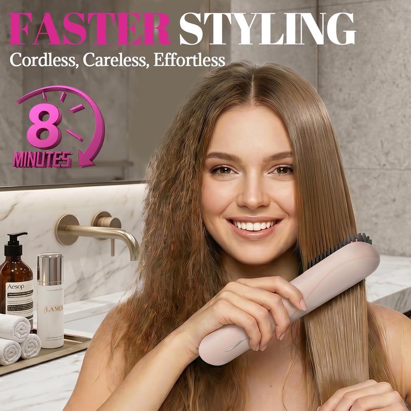 GEVOODIX Cordless Straightening Comb - Hair Straightening Brush for Short Hair - Mini & Portable Travel Heated Brush, Styling Tools