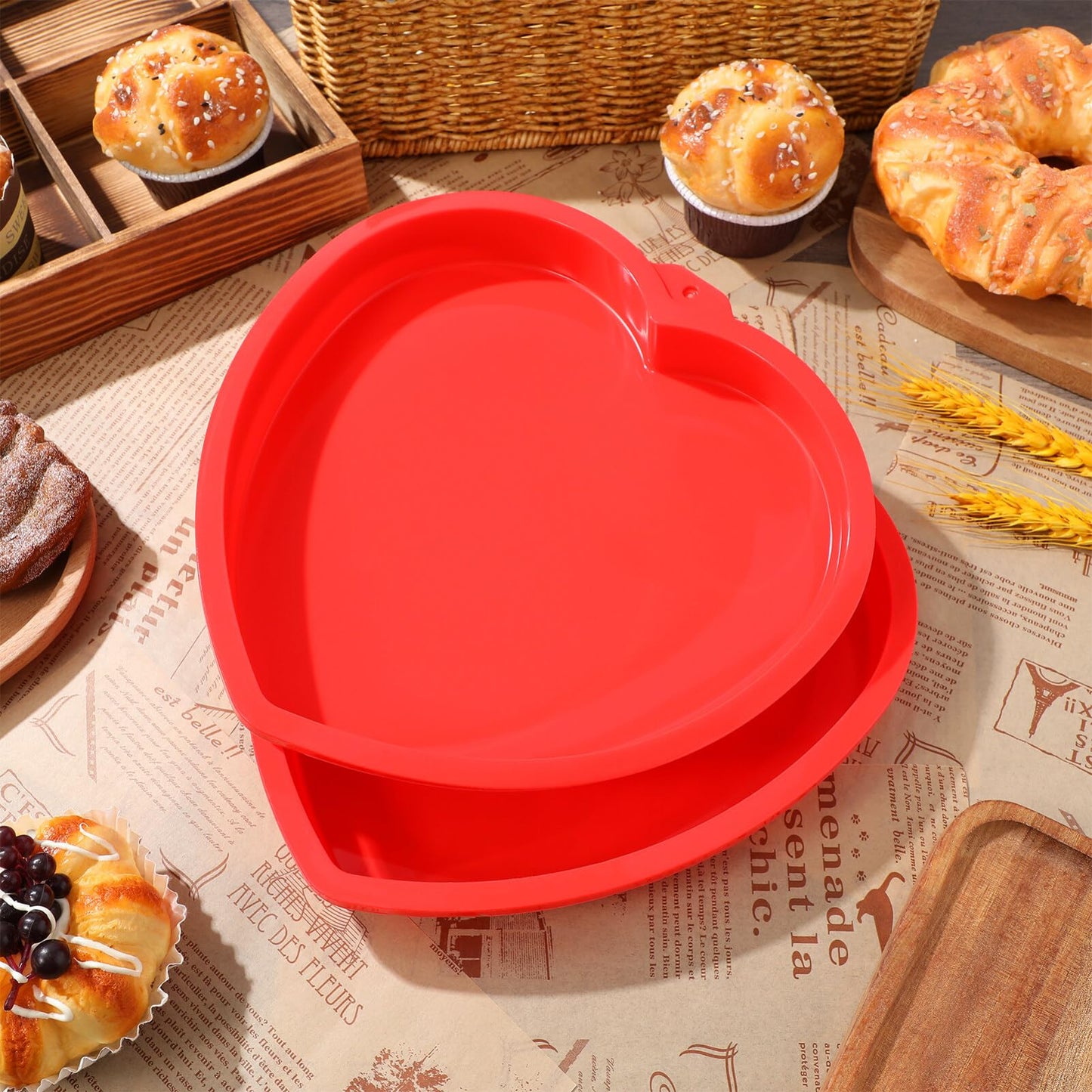 TOVINANNA Heart-Shaped Cake Pan Set 8-Inch Silicone Molds for Baking Non-Stick Silicone Cake Tins for Romantic Occasions Oven and Microwave Safe - 2 Pack