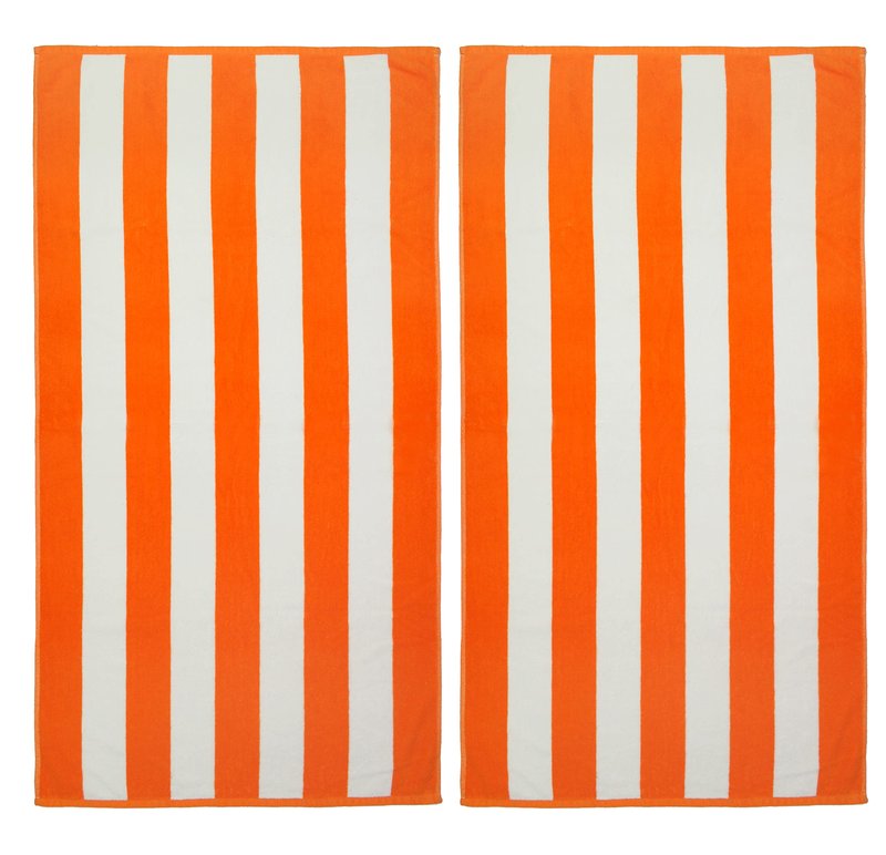COTTON CRAFT Large Beach Towel -2 Pack-30x60-100% Cotton Terry - Pool Picnic Bath - Colorful Absorbent Light Weight Quick Dry Easy Care - Plush Soft Luxury Gift - 450 GSM- Cabana Stripe Orange White