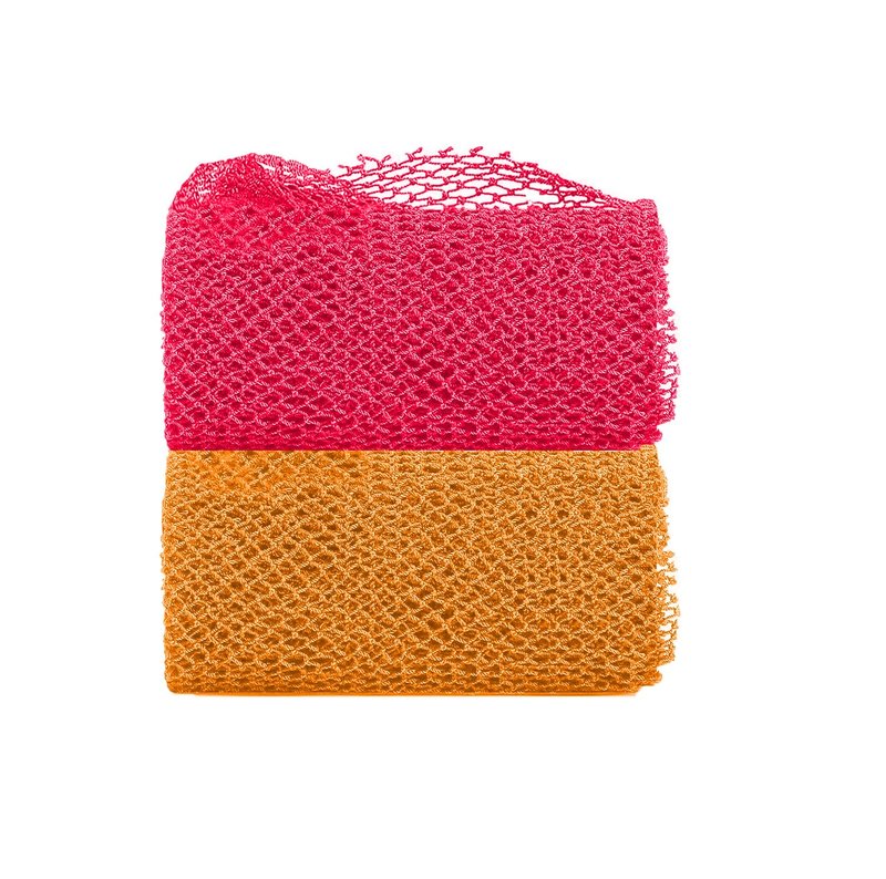 VAVAXJHM 2 Pieces African Net Sponge, Long African Exfoliating Net, Net Bath Sponge Shower Body Scrubber Back Scrubber Skin Smoother, Stretches to Approximately 63"(Pink&Orange)