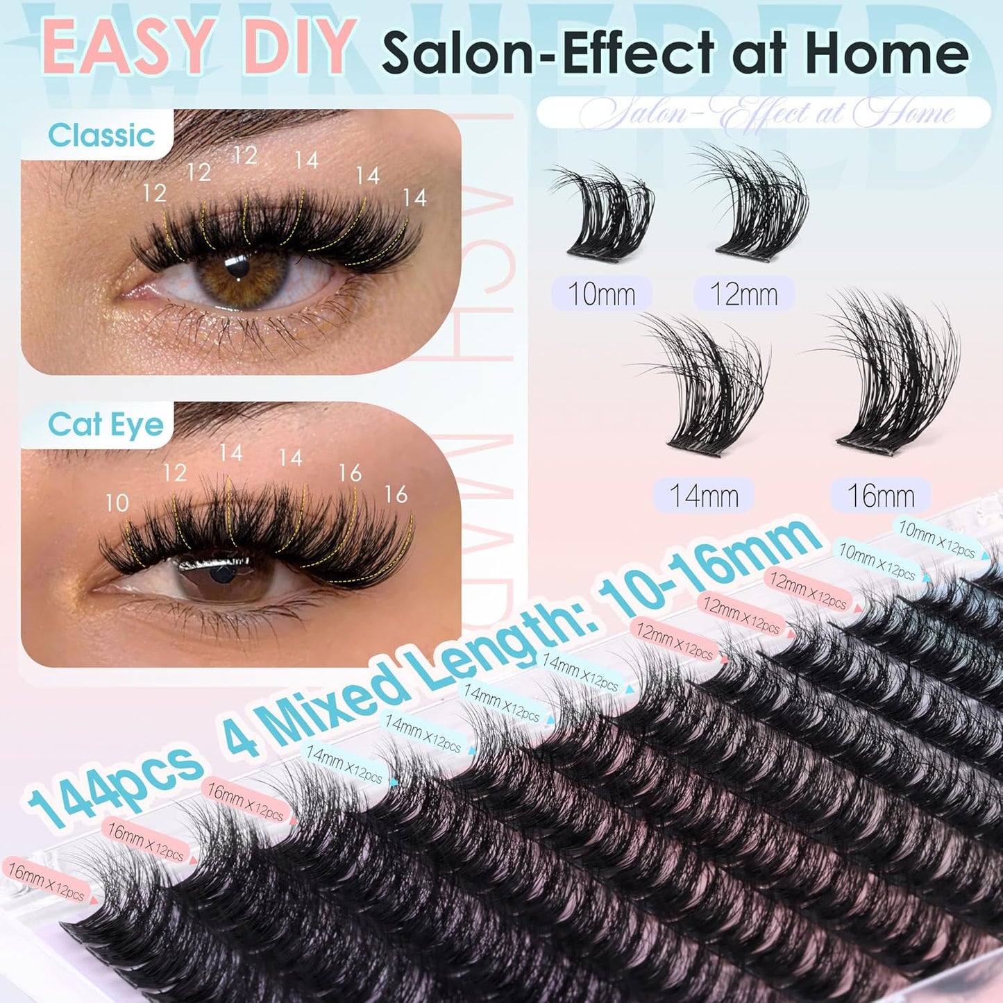 Wispy Eyelash Clusters - Fluffy DIY Lash Extensions | Lightweight Hybrid Faux Mink 10-16mm