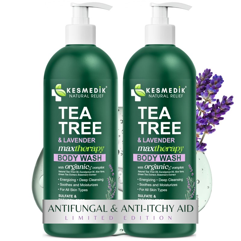 KESMEDIK Tea Tree Lavender Body Wash MaxTherapy, Itchy Skin Relief, Antifungal Defense, Fights Body Odor, Soothes Jock Itch & Athlete's Foot, Intimate Wash, Men & Women, 2-Pack, Limited Edition