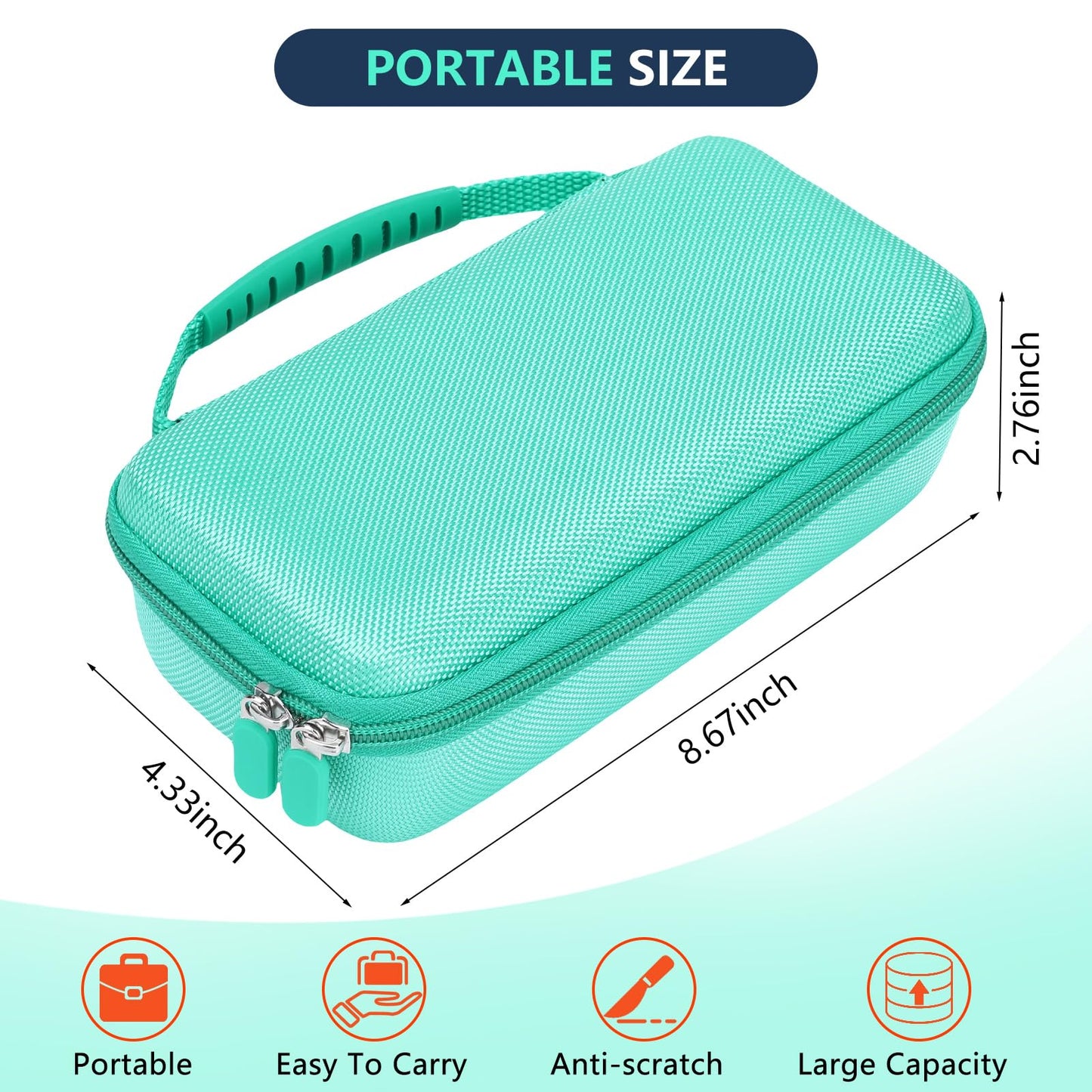 WFDL Asthma Inhaler Case, Portable Nebulizer Organizer, Travel-Ready with Mesh Pocket, Double Zippers, Silicone Handle, Kids and Adults, Stylish Green