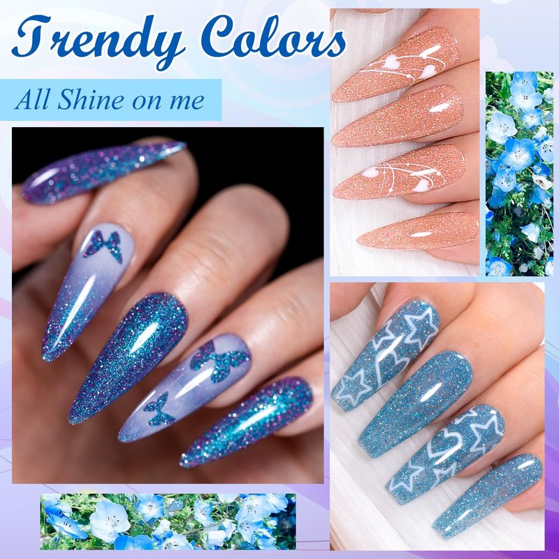 MEET ACROSS 12PCS Gel Nail Polish Set Glitter Gel Polish Pink Blue Purple Green Nail Polish Kit Soak Off Uv/Led Nail Gel DIY Manicure Gift for Her 8 Colors