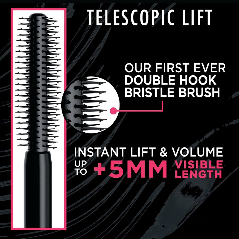 L'Oreal Paris Telescopic Lift Mascara, Lengthening and Volumizing Eye Makeup, Lash Lift with Up to 36HR Wear, Washable, Black Brown, 0.33 Fl Oz