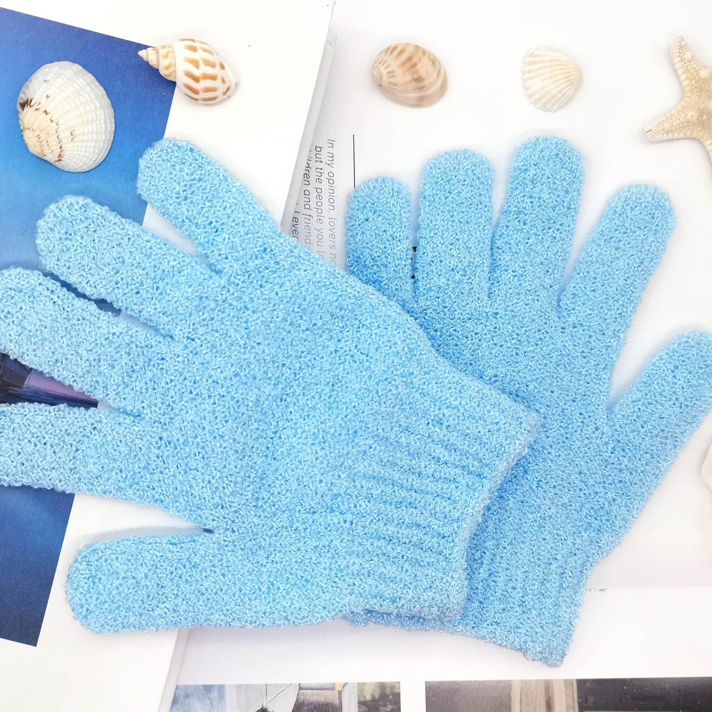 BlingKingdom 1 Pair Bath Gloves for Shower Exfoliating Wash Gloves Shower Mitts for Women Beauty Spa Massage Skin Shower Body Scrubber (Blue)
