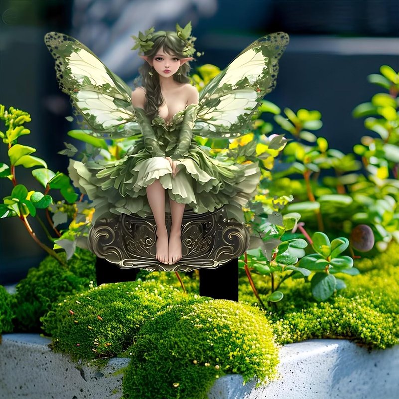 Green Fairy Acrylic Garden Stake, Indoor and Outdoor Garden Acrylic Decoration, Suitable for Flower Pots and Landscape Beautification, Suitable for Courtyards and Lawn